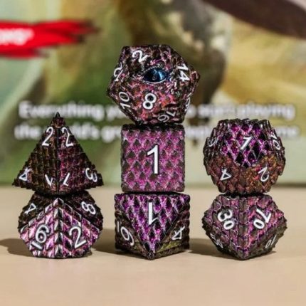 Galactic Dice Premium Dice Sets - Purple Queen Dragon Set of 7 Metal Dice with Tin